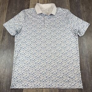 Grayson & Dunn Men's‎ Polo Shirt M White Blue Cocktail Drink Print Stretch Golf